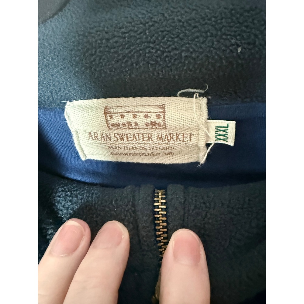 Aran Sweater Market Navy 100% Wool Zip Cable Knit Poncho XXL Made Ireland - Picture 4 of 12